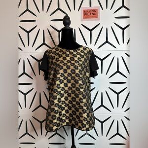 Ann Taylor Gold & Black Mixed Media Leopard Print Top